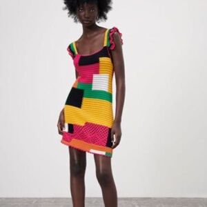 Zara color block crochet mini dress, small, NWT